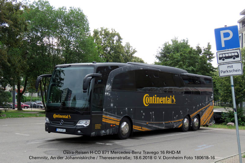 Üstra-Reisen H-CO 871 Mercedes-Benz Travego 16 RHD-M am 18.6.2018 in Chemnitz.